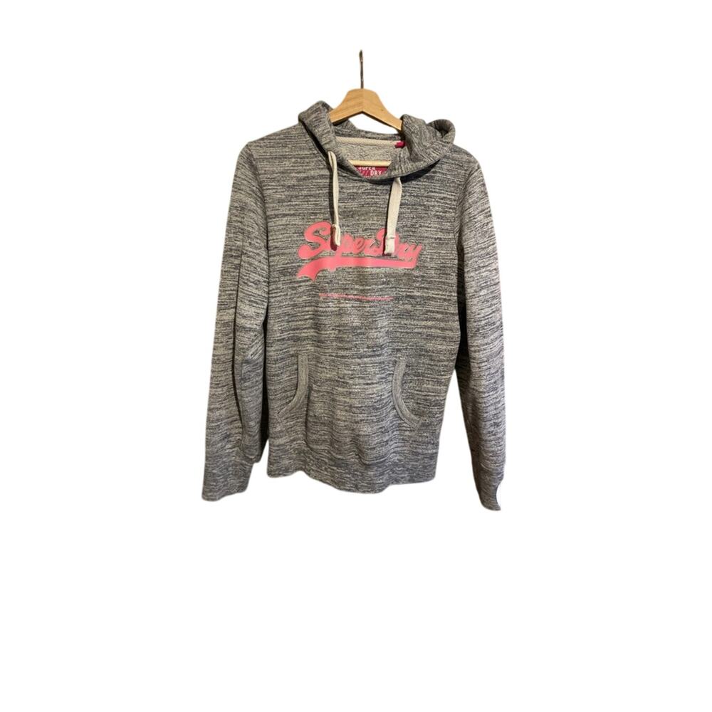 Superdry Heather Gray Pullover Hoodie Japanese Logo Y2K Womens Medium